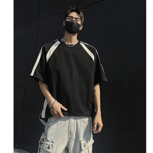 抖音得物二开品质240克宽松纯棉美式潮牌高街痞帅短袖T恤YQ43图片