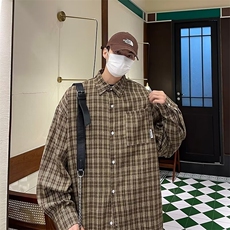 格子衬衫男士长袖春秋季2024新款痞帅港风C368P35，男装衬衫，星座1116-2