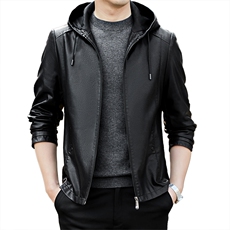 皮衣男士宽松连帽机车服上衣春秋季新款休闲皮夹克外套(加绒150元，男装夹克，钱塘6003（原4033）
