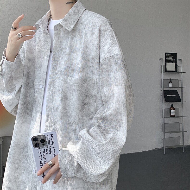 衬衫男秋季新款港风宽松大码扎染肌理感长袖衬衣CS7012-P38图片