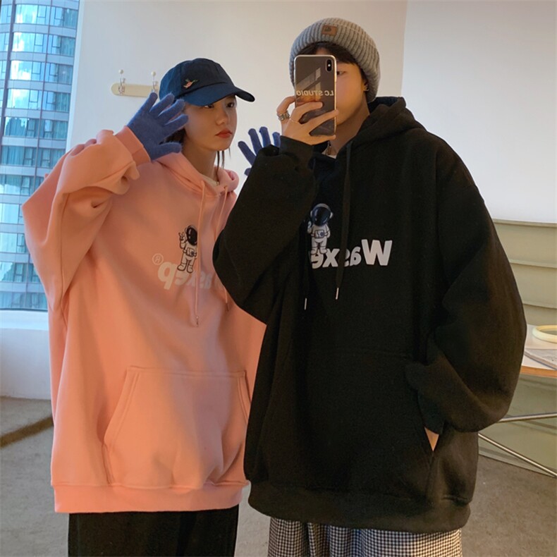 情侣装秋装太空人印花情侣连帽卫衣女宽松百搭外套G946P48男类,女装短外套,电商A339