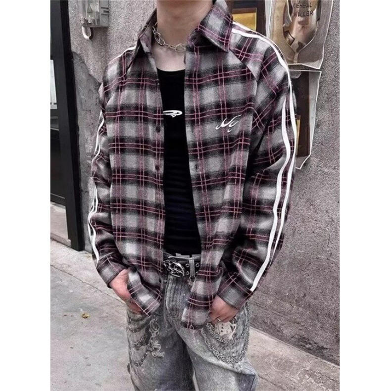 复古蓝色格子衬衫外套男女慵懒风宽松休闲松弛感衬衣外套CS920,男装衬衫,星座1116A（原606A-3）