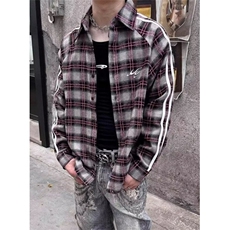 复古蓝色格子衬衫外套男女慵懒风宽松休闲松弛感衬衣外套CS920，男装衬衫，星座1116A（原606A-3）