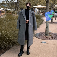 现货毛呢大衣金属飞机扣设计加棉加厚长款风衣外套男H908P138，男装风衣，电商A341