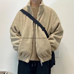 日系软糯立领羊羔毛外套男冬季短款仿羊羔绒工装棉衣夹克 W105图片