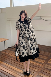 新中式国风娃娃领连衣裙女夏2025新款小个子宽松减龄泡泡袖碎花裙图片