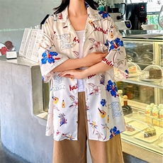 度假套装复古花衬衫短袖男女情侣装痞帅碎花沙滩休闲CS108/P32，女装衬衫，星座506
