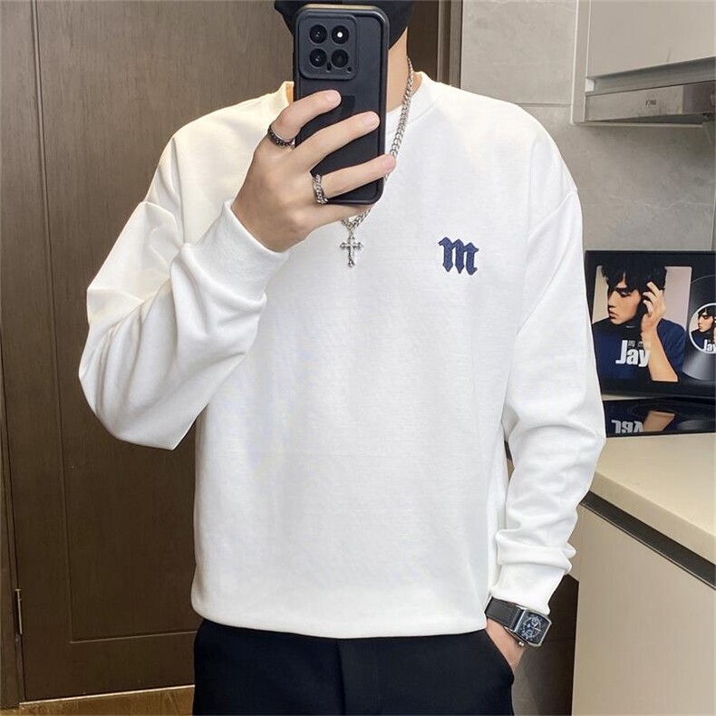 W3202-特P45春秋季潮牌修身圆领长袖t恤男士秋装上衣服内搭打底衫图片