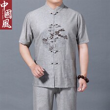 2023年夏季圆领宽松短袖中年纯色休闲商务上衣时尚百搭男装，男装休闲套装，电商B212（原钱塘6029）
