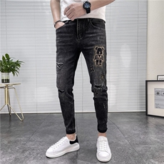 春秋季新款时尚破洞贴布牛仔裤男潮流百搭长裤子D311M353P95，男装牛仔裤，电商D311