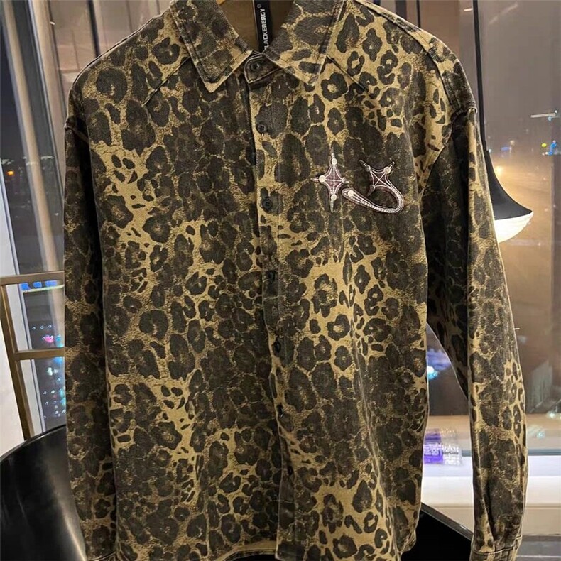 【有货】D3171-P60原版高质量美式早春豹纹纯棉衬衫外套立领,男装衬衫,星座603-2