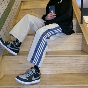 侧开运动裤男春秋韩版排扣裤直筒宽松阔腿裤休闲长裤 K260-P32图片