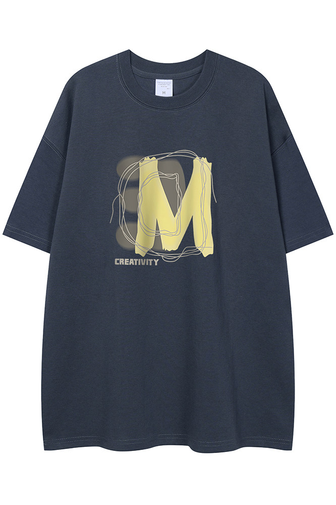白底夏季新款时尚百搭字母印花宽松潮牌短袖T恤T6079P25控38,男装T恤,电商A268-1