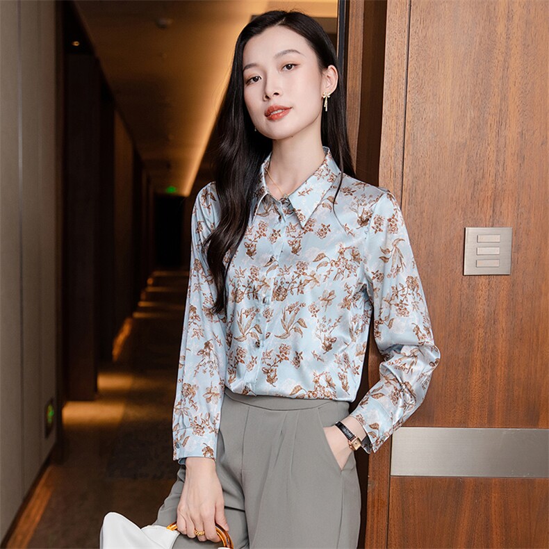 重磅高级感轻奢减龄洋气印花真丝衬衫女长袖2026春新款真丝上衣,女装衬衫,阿舍尔精品