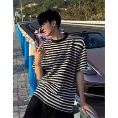 新款百搭气质文艺黑白条纹针织短袖t恤男夏季穿搭日系TT03，男装T恤，星座1116A（原606A-3）