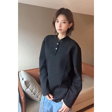 抖音得物品质美式高街重磅曼巴棉拼接cleanfit亨利领卫衣长袖T恤，男装T恤，电商A486