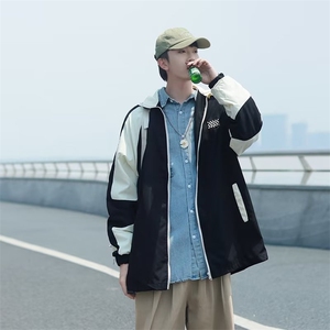 春夏季港风潮流宽松百搭休闲运动外套拼色风衣夹克男 W3514-P50图片