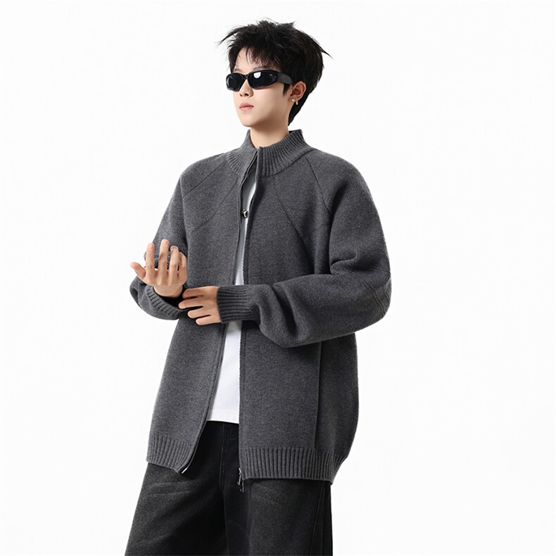 YK86098-P50腈纶45%锦纶24.3%聚酯纤维30.7%立领拉链开衫毛衣男,男装针织衫/毛衣,电商A086-1