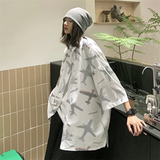 夏季潮流小飞机满印ins衬衫新款冰丝情侣装A071-C35-P38，男装衬衫，电商A071