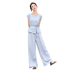 时尚套装女2025夏新款高级感气质女神范洋气超火显瘦阔腿裤两件套，女装套装/套裙，采品优优