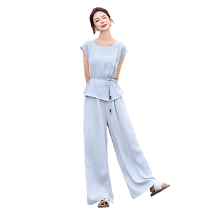时尚套装女2025夏新款高级感气质女神范洋气超火显瘦阔腿裤两件套图片