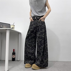 大码美式高街迷彩工装牛仔裤女2025新款直筒拖地裤子RK2923-P45，男装牛仔裤，星座412-3