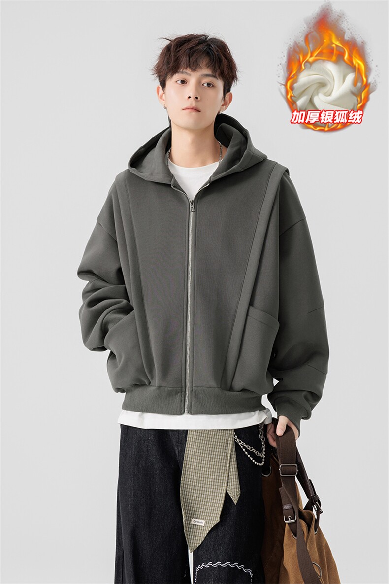 重磅480g复古连帽卫衣外套男大码银狐绒W5408J加绒-特P80控148,女装短外套,电商A001