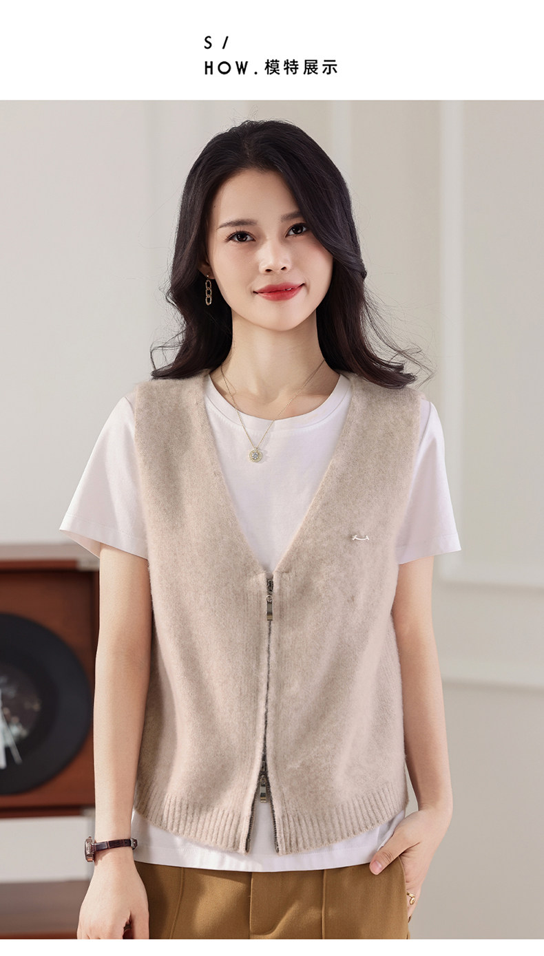 2025秋冬新款舒适百搭简约软糯时尚v领马甲针织衫，女装针织衫/毛衣，美雪羊绒