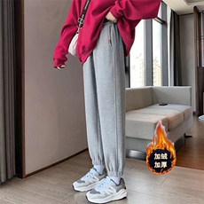 时尚休闲百搭加绒束口纯色简约卫裤2024年秋季，女装休闲裤，桦兴羊绒
