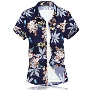 夏季新款男大码短袖男韩版花色衬衫短袖潮C237p45图片