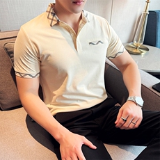 2025夏季新款主推短袖格子领高级感T恤翻领Polo衫60054-P55，男装T恤，电商D342