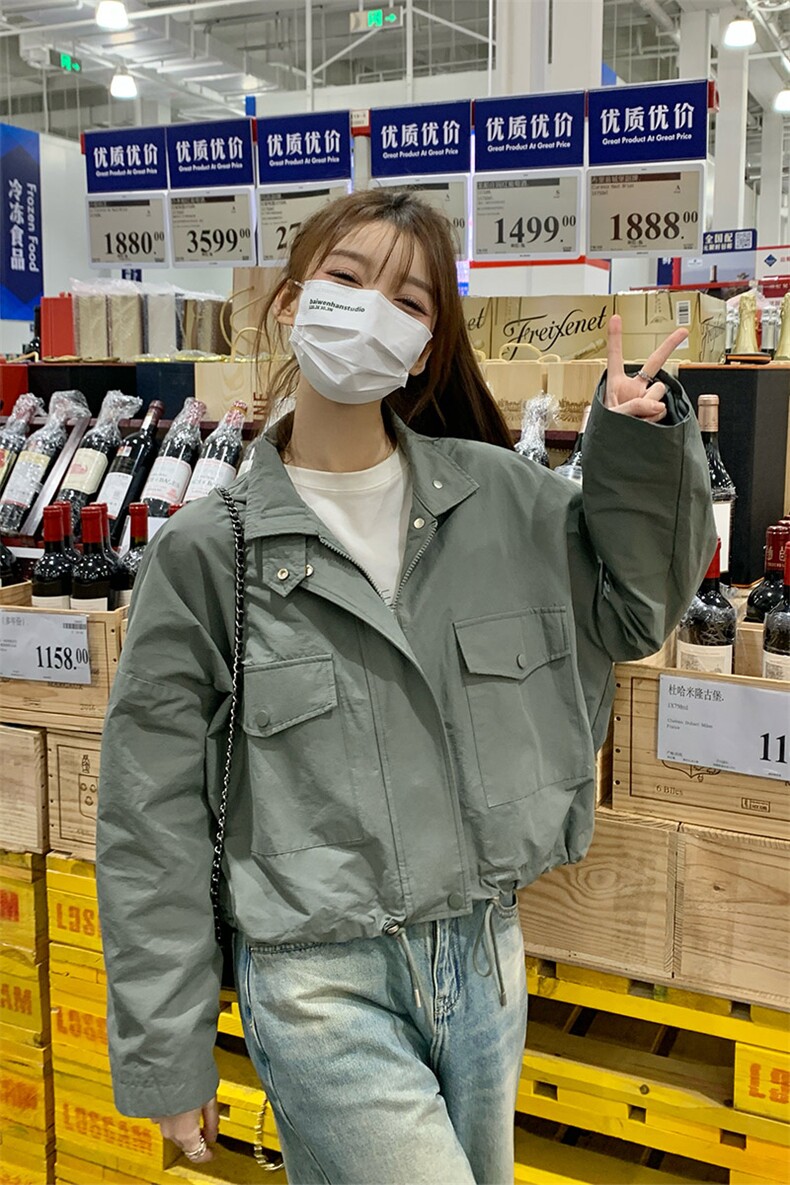 现货韩版休闲百搭显瘦短款风衣外套女2D075-(P140-K195),女装风衣,2D075