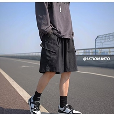 夏季日系复古工装短裤男女纯色宽松抽绳高街休闲五分裤子DM10-P33，男装牛仔裤，星座1008-1