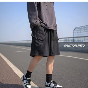 夏季日系复古工装短裤男女纯色宽松抽绳高街休闲五分裤子DM10-P33图片