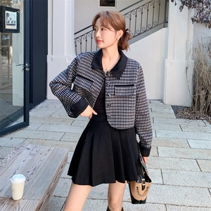 双面呢羊毛格纹上衣百褶裙套装女秋冬小个子大方得体巨好看两件套图片