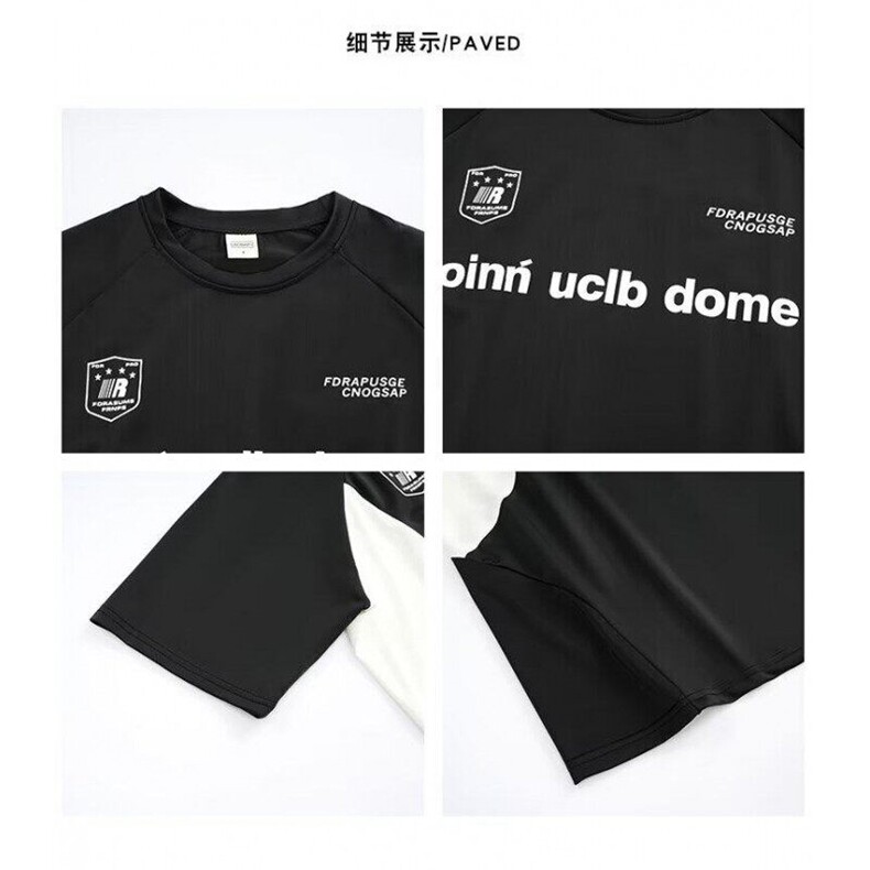 美式高街徽章三条杠拼接短袖t恤男纯棉潮牌户外运动宽松上衣,男装T恤,星座601-1