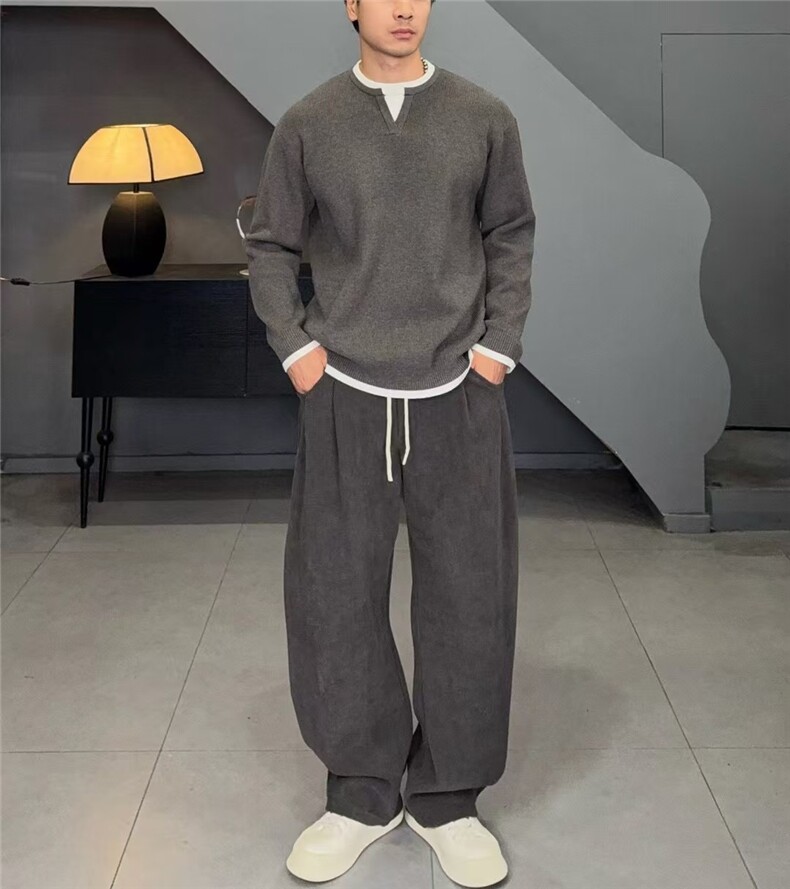 （网图慎用）直播假两件设计针织毛衣圆领套头毛衣3201-P85,男装针织衫/毛衣,电商A243