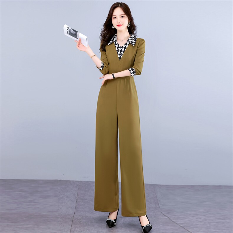 现货连体裤女秋新款时尚气质减龄女职业装阔腿连衣裤,女装连体裤,韩美纤衣