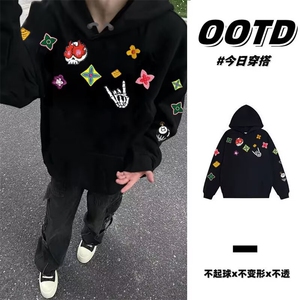 1506-1/QB3-830/P52连帽春秋季ins港风潮牌字母印花百搭外套图片