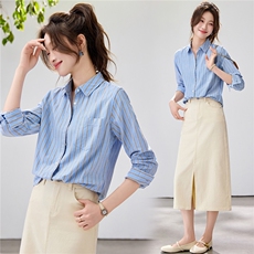 2026新款清爽复古竖条纹衬衫女春夏内搭叠穿神器休闲通勤百搭开衫，女装衬衫，艾米