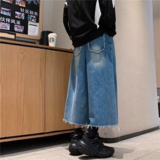夏季美式痞帅山本芭黎垫肩短袖水洗牛仔衣外套七分裤潮-D3702，男装工装外套，星座813-2