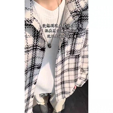现货小香风格子衬衫外套男宽松潮流港风休闲夹克上衣潮CS202-P65，男装夹克，四季星座505