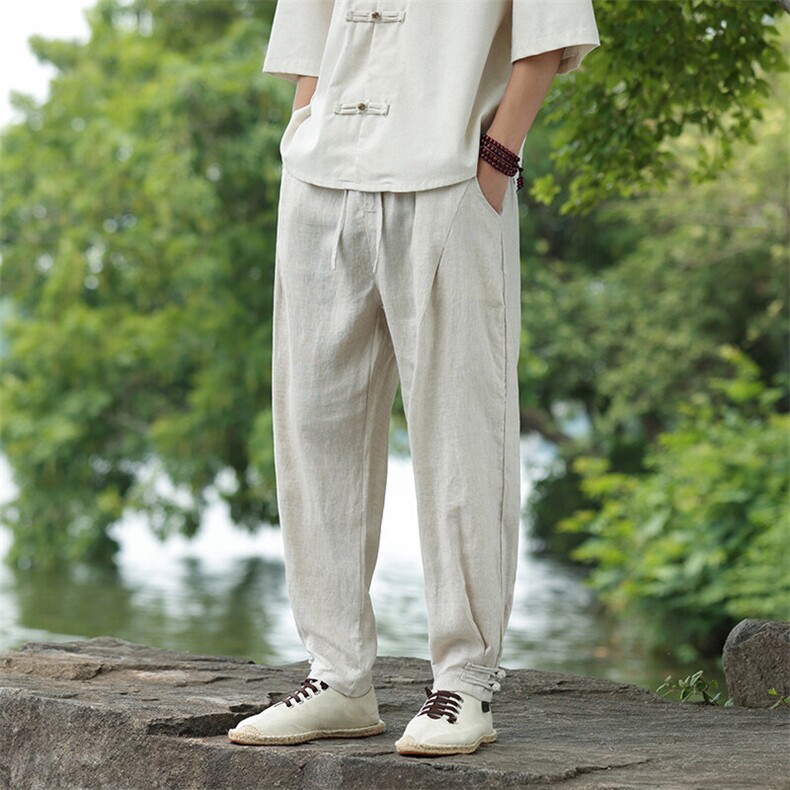 纯亚麻脚口盘扣休闲裤星座815-8612p110,男装休闲裤,星座815（原A203）