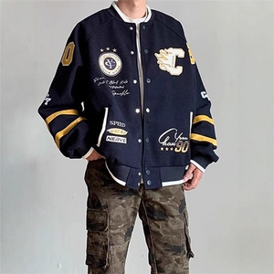 加厚夹棉 美式复古贴布刺绣拼接棒球服JK2506图片