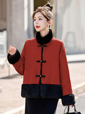 【90白鸭绒】新中式短款羽绒服冬装喜庆新年红本命年貂毛拼接外套，女装羽绒服，衣之秀