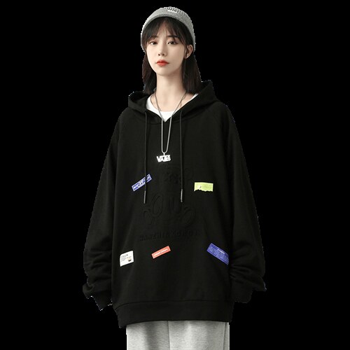 7XL-M 2023秋季新款慵懒连帽卫衣男女无性别中性风上衣加肥加大码图片
