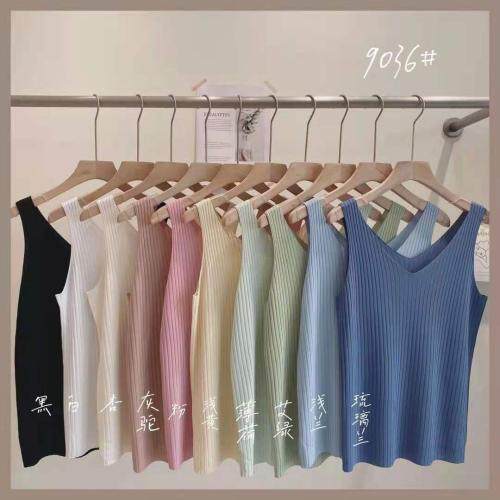 专业曲珠冰麻前后V领竖坑条背心，女装背心吊带，搜尚