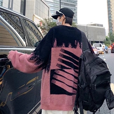 秋冬季新款扎染毛衣男港风撞色ins宽松情侣休闲针织衫外套M13-P45，男装针织衫/毛衣，星座1008-1