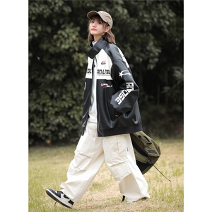 秋装机车服pu皮衣男女情侣宽松夹克秋季大码外套S246P118厚128图片