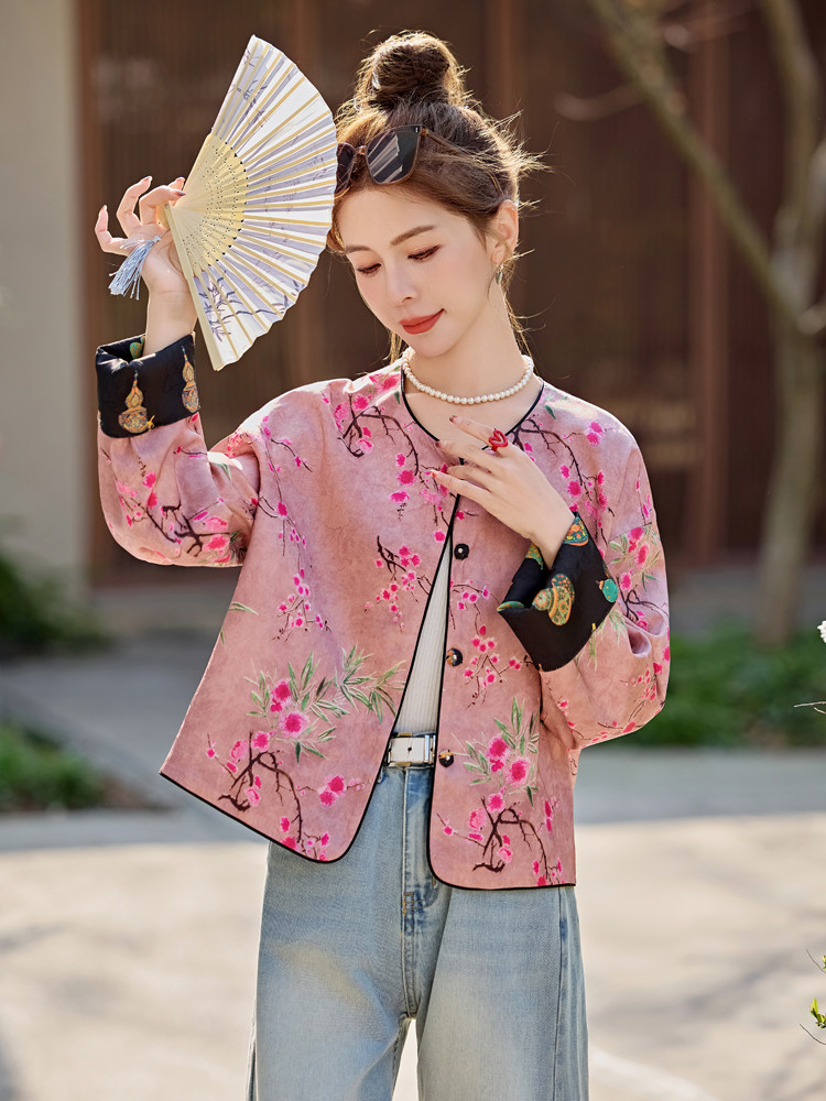 水衣源2713款双面穿奢贵新中式提花料圆领长袖时尚短款外套女,女装短外套,水衣源